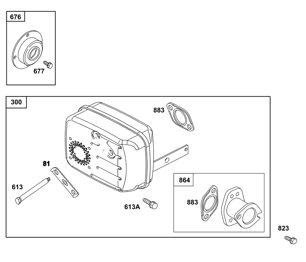 Exhaust Group Diagram and Parts List for 31R977-0030-B5 200000 - 399999 Briggs and Stratton Engine